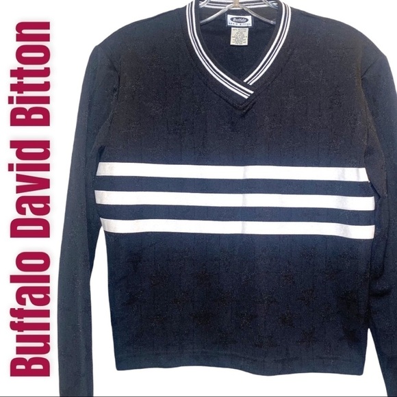 BUFFALO DAVID BITTON Stars & Stripes V-Neck Sweater, Size Medium - Picture 1 of 8